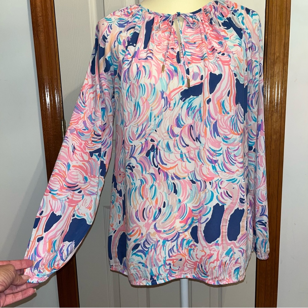 Lilly Pulitzer Willa Top Head In The Sand • Tropical Birds Print Blouse